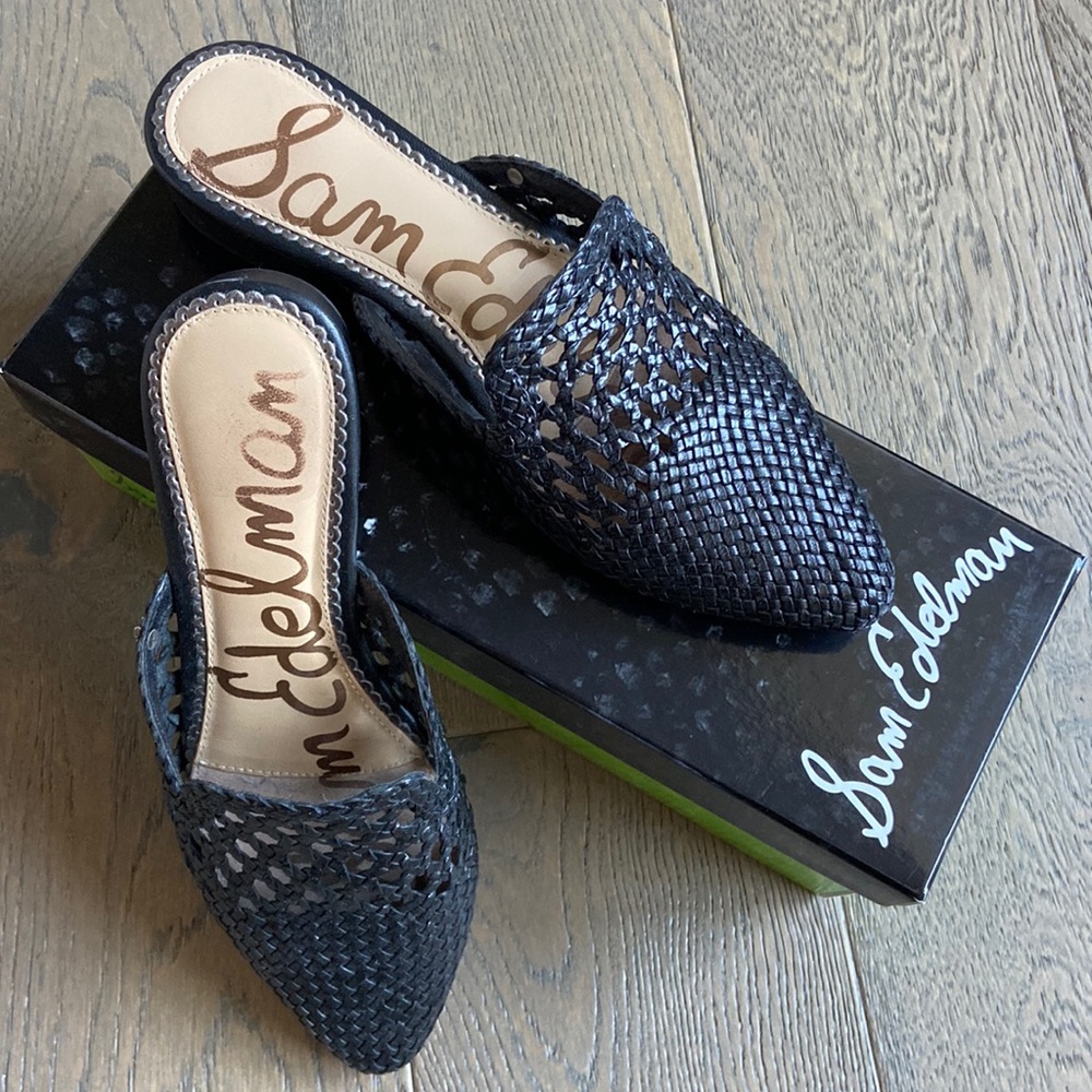 Sam Edelman Clara Woven Black Leather Mule Size 9